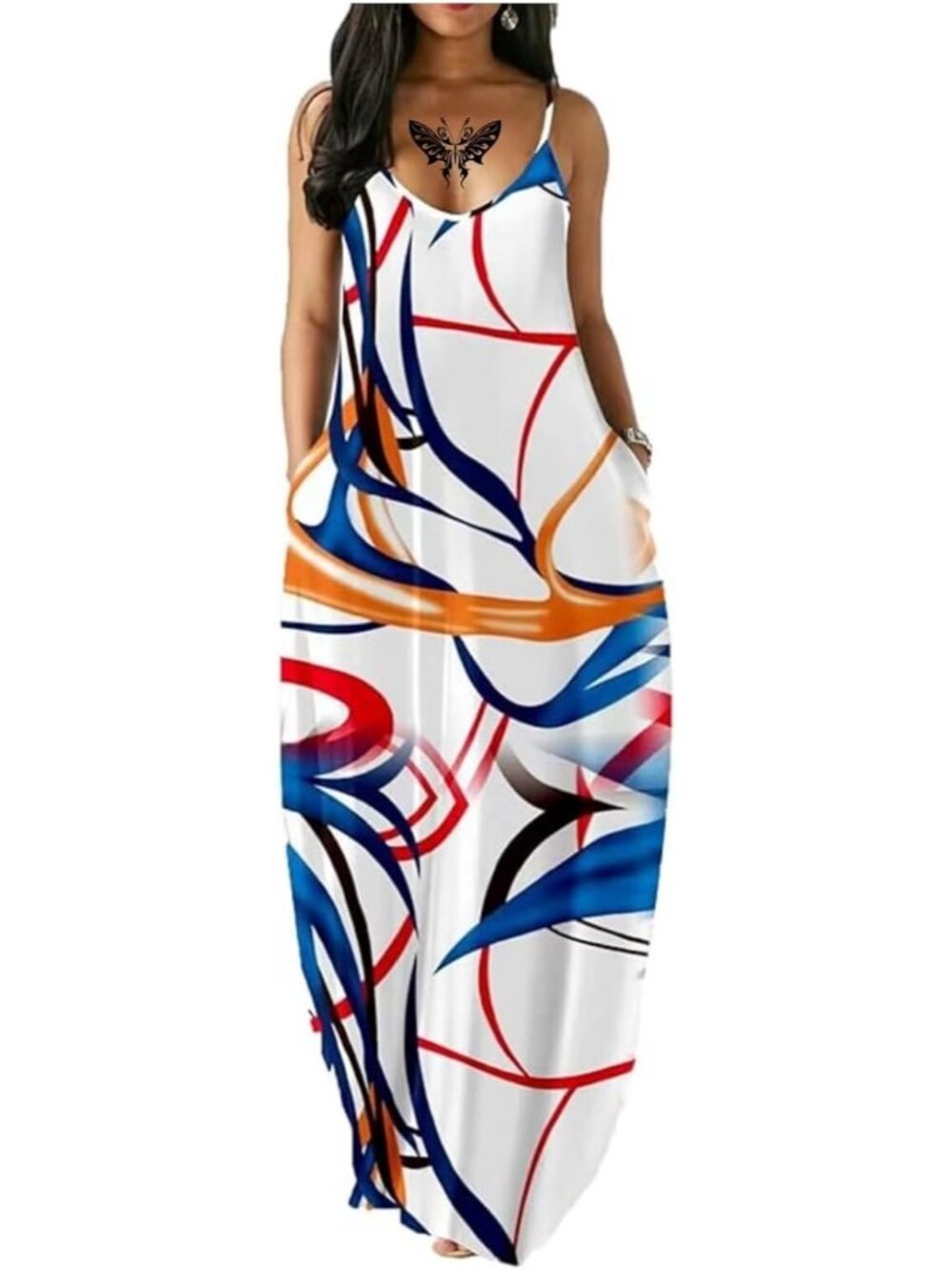 〽️Multi White Boho Maxi Dress Women's Smocked Tiered Flowy Summer Beach Dress